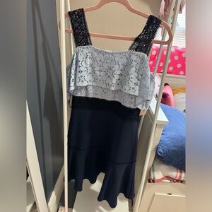 Women's Blue Slvls Strch Crepe Drs W/lace Bodice &crochet Trim, Nanette Lepore